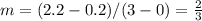 m=(2.2-0.2)/(3-0)=\frac{2}{3}