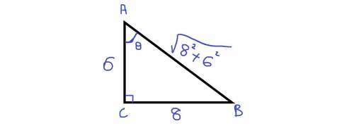 In triangleabc, c is the right angle. if tana = 8/6, find cosb a. 6/8 b. 6/10 c. 8/10 d. doesnt exis
