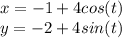 x=-1+4cos(t)\\ y=-2+4sin(t)