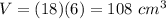 V=(18)(6)=108\ cm^{3}