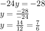 -24y = -28\\y = \frac {-28} {- 24}\\y = \frac {14} {12} = \frac {7} {6}