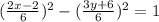 ( \frac{2x-2 }{6} )^{2} -( \frac{3y+6}{6} )^{2} =1