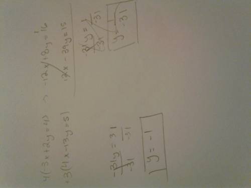 3x +2y= 4 4x-13y=5 solve by elimination