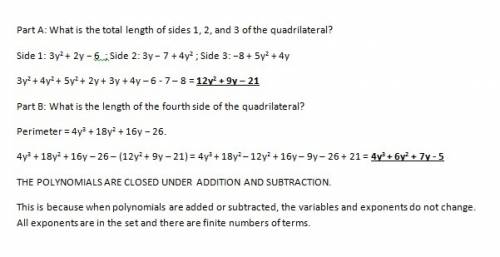 The lengths of three sides of a quadrilateral are shown below:  side 1:  3y2 + 2y − 6  side 2:  3y −