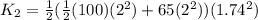 K_2 = \frac{1}{2}(\frac{1}{2}(100)(2^2) + 65(2^2))(1.74^2)