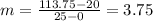 m=\frac{113.75-20}{25-0}=3.75