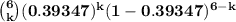 \bf \binom{6}{k}(0.39347)^k(1-0.39347)^{6-k}