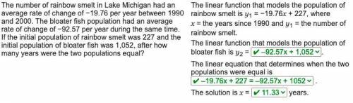 The number of rainbow smelt in lake michigan had an average rate of change of −19.76 per year betwee