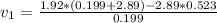 v_1=\frac{1.92*(0.199+2.89)-2.89*0.523}{0.199}