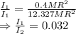 \frac{I_1}{I_1}=\frac{0.4MR^2}{12.327MR^2}\\\Rightarrow \frac{I_1}{I_2}=0.032