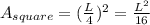 A_{square} =(\frac{L}{4})^{2}=\frac{L^2}{16}