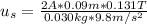 u_s=\frac{2A*0.09m*0.131T}{0.030kg*9.8m/s^2}