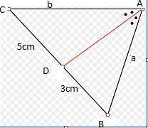 An angle bisector of a triangle divides the opposite side of the triangle into segments 5 cm and 3 c