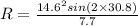 R = \frac{14.6^2 sin(2\times 30.8)}{7.7}