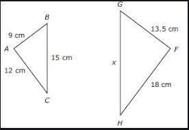 Triangle abc is similar to triangle fgh what is the value of x in centimeters