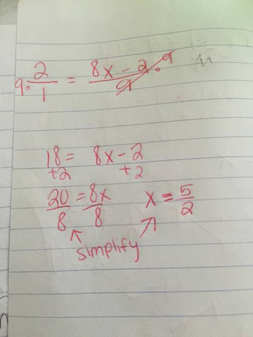 Solve for x. express the answer in simplest form.(if you could explain how you got the answer