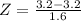 Z=\frac{3.2-3.2}{1.6}