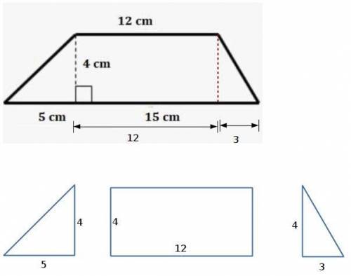 find the area of the trapezoid by decomposing it into other shapes.a) 52 cm2 b) 58 cm2 c) 64 cm2 d)