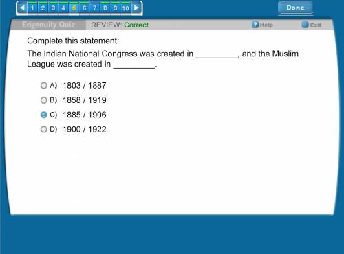 Complete this statement:  the indian national congress was created in  and the muslim league was cre