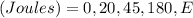 (Joules)=0,20,45,180,E