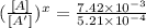 (\frac{[A]}{[A']})^x=\frac{7.42\times 10^{-3}}{5.21\times 10^{-4}}