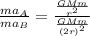 \frac{ma_A}{ma_B}= \frac{\frac{GMm}{r^2}}{\frac{GMm}{(2r)^2}}