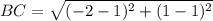 BC=\sqrt{(-2-1)^{2}+(1-1)^{2}}