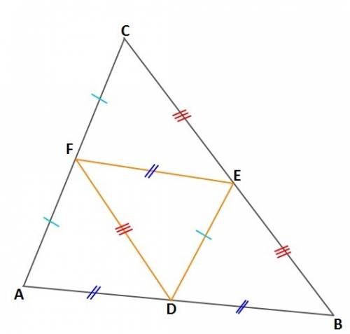Prove that the four triangles formed by joining in pairs the mid-points of the sides of a triangle a