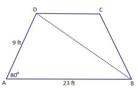 The longer base of an isosceles trapezoid measures 23 ft. the nonparallel sides measure 9 ft, and th