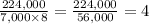 \frac{224,000}{7,000 \times 8}=\frac{224,000}{56,000}= 4