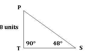 Given:  ∆pst, pt = 8, m∠t = 90°, m∠s = 48° find:  perimeter of ∆pts