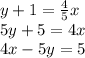 y + 1 = \frac {4} {5} x\\5y + 5 = 4x\\4x-5y = 5