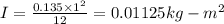 I=\frac{0.135\times 1^2}{12}=0.01125 kg-m^2