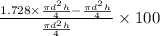 \frac{1.728 \times \frac{\pi d^{2} h }{4} - \frac{\pi d^{2} h }{4}}{\frac{\pi d^{2} h }{4}} \times 100