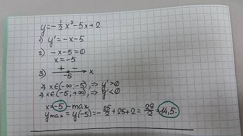 How do i solve for the minimum and maximum of the function y=-1/2x^2 -5x+2