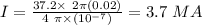 I=\frac{37.2\times \ 2\pi(0.02)}{4\ \pi \times (10^{-7})}=3.7\ MA
