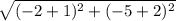 \sqrt{(-2+1)^{2}+(-5+2)^{2}  }