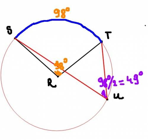 Circle r has a radius of 6 inches. point s, t, and u lie on circle r, clockwise in alphabetical orde