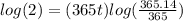 log(2)=(365t)log(\frac{365.14}{365})