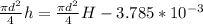 \frac{\pi d^2}{4}h = \frac{\pi d^2}{4}H- 3.785*10^{-3}