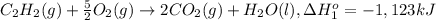 C_2H_2(g) + \frac{5}{2}O_2(g)\rightarrow 2CO_2(g) + H_2O(l), \Delta H^o_{1} = -1,123 kJ