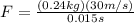F=\frac{(0.24 kg)(30 m/s)}{0.015 s}