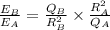 \frac{E_B}{E_A}=\frac{Q_B}{R_B^2}\times \frac{R_A^2}{Q_A}
