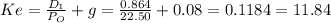Ke=\frac{D_1}{P_O}+g=\frac{0.864}{22.50}+0.08=0.1184=11.84%