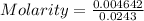 Molarity=\frac{0.004642}{0.0243}