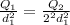 \frac{Q_1}{d_1^2} = \frac{Q_2}{ 2^2 d_1^2}