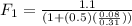 F_1 = \frac{1.1}{(1 + (0.5)(\frac{0.08}{0.31}))}
