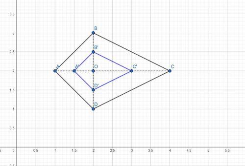 Quadrilateral abcd shown on coordinate plane with coordinates at 1 comma 2, 2 comma 3, 4 comma 2, an