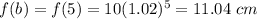 f(b)=f(5)=10(1.02)^5=11.04\ cm