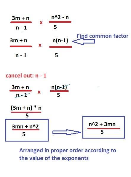What is the simplest form of the expression below?  3m + n n − 1 × n2 − n 5